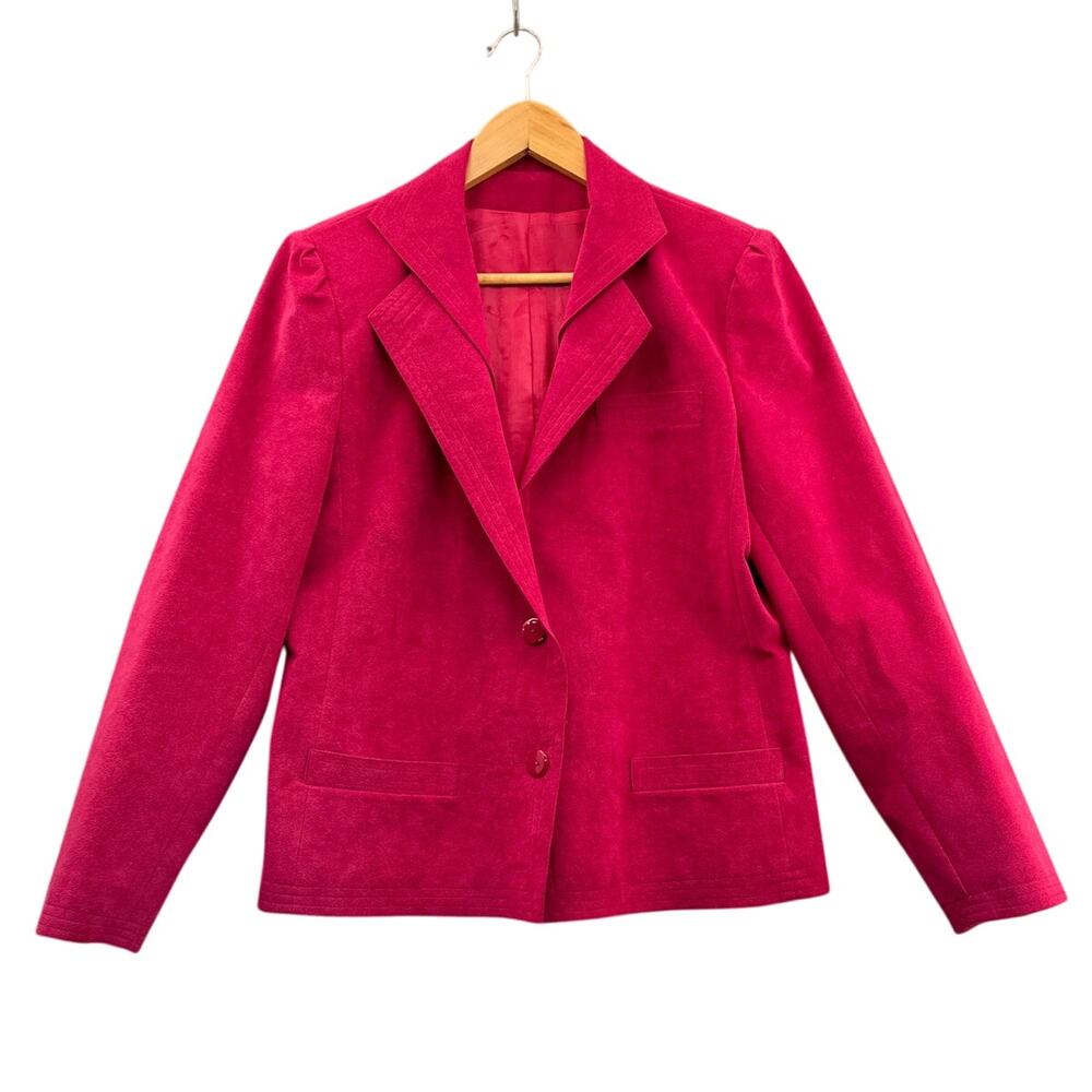 Charles Klein Ultra Suede Vintage 90s Hot Pink 2 Button Blazer Jacket Women 8